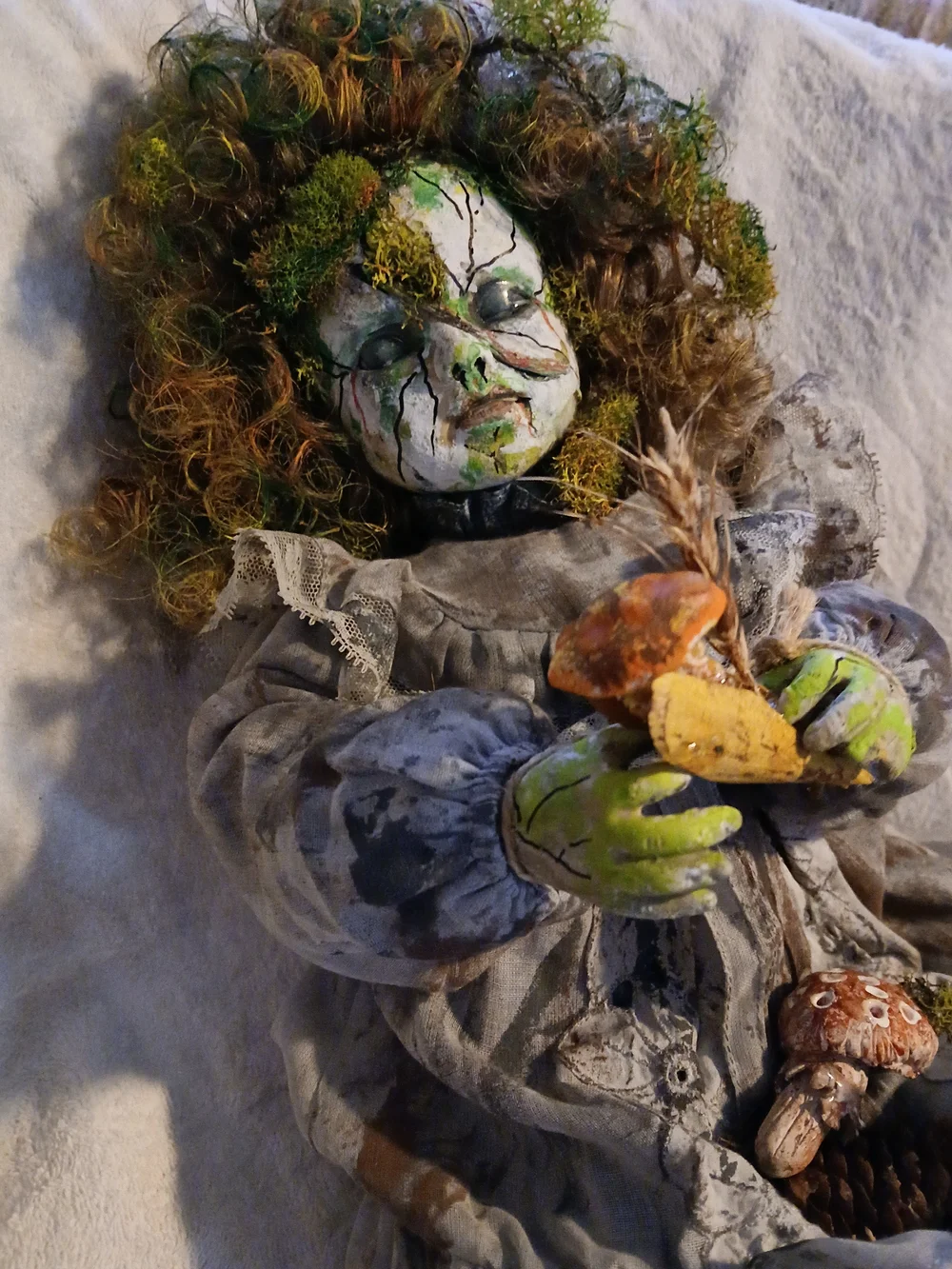 Haunted Doll Halloween Prop Handmade Painted Glows Under UV
